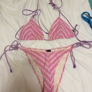 triangl swimwear Pink and Lavender Striped Triangle Bikini